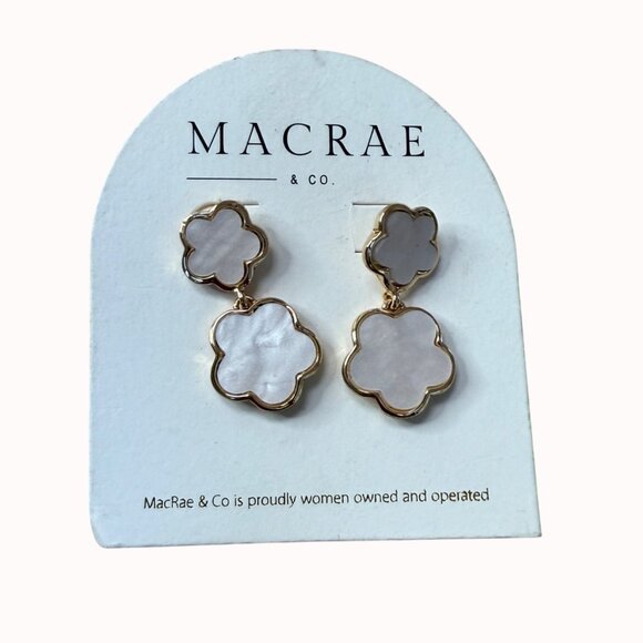 Alahambra Double Drop Earrings White Mother-Of-Pearl Inlay Gold-Tone Setting Mac - Picture 5 of 5